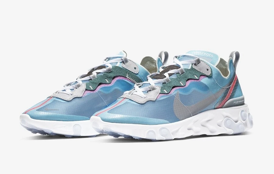 Nike React Element 87 ROYAL TINT Blue White Grey Solar Red AQ1090-400 Sz 8.5 - Image 2 of 2