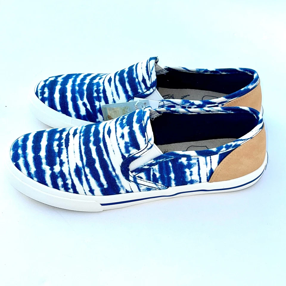 Margaritaville Mujer Azul Tie Dye Lona Zapatos Sin Cordones Mocasines Tenis Planos Foto 4 de 4