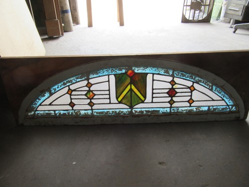 ~ ANTIQUE STAINED GLASS TRANSOM WINDOW ~ 54 X 16 ~ ARCHITECTURAL SALVAGE - Picture 2 of 9