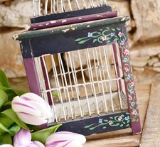 Vintage Deko Käfig Holz handbemalt mit Metallgitter Shabby Vogelkäfig Landhaus