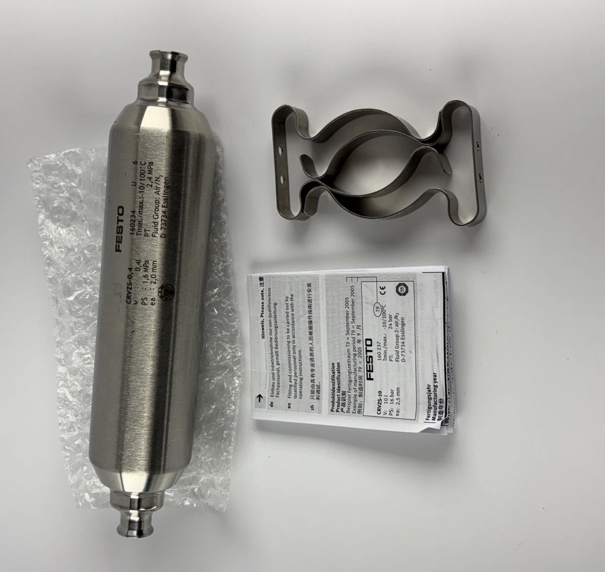 FESTO CRVZS-0.4 160234 Air Reservoir Tank 0.4L Stainless Steel OEM Open Box foto 5