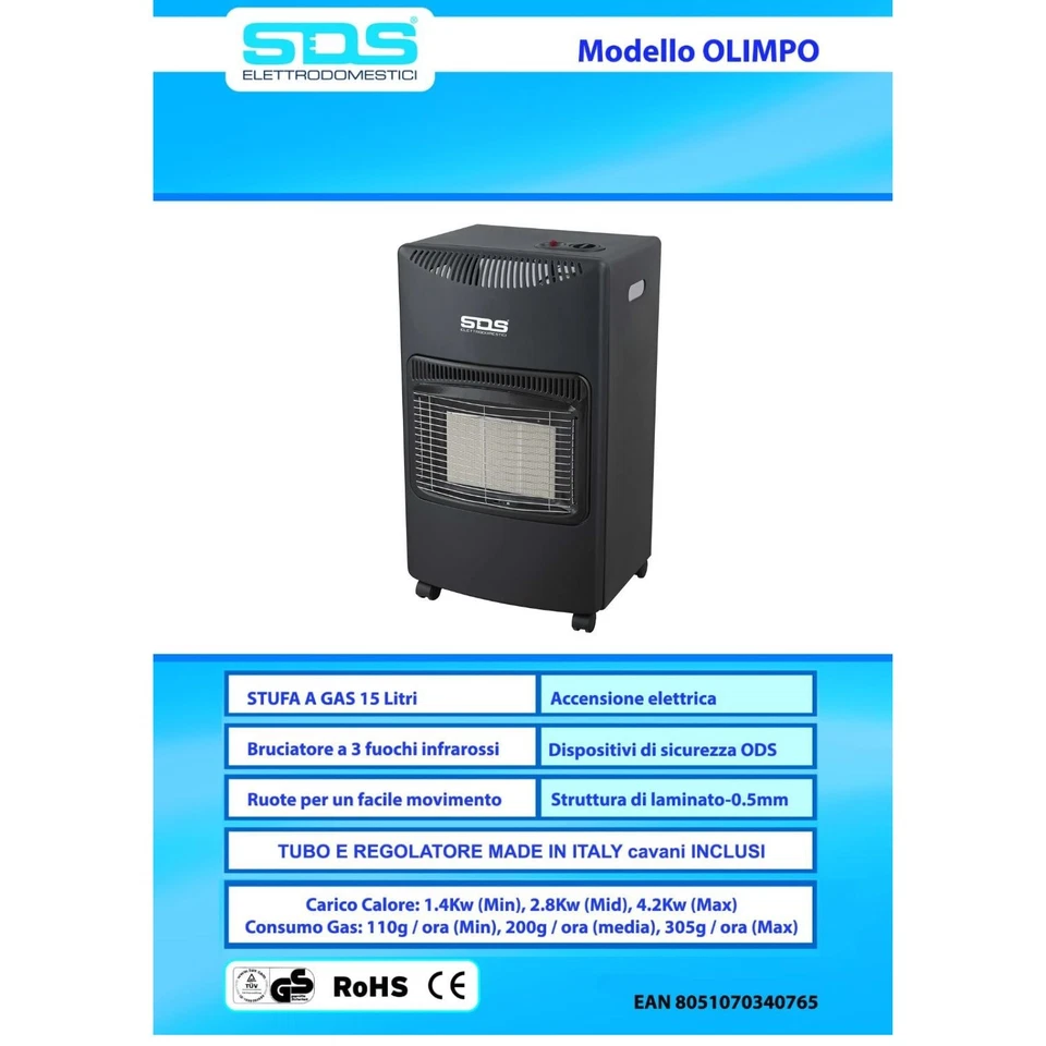 SDS Stufa Gas Infrarossi 4200W OLIMPO +Kit Regolatore - Immagine 2 di 2