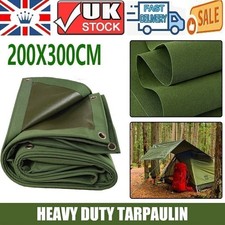 Green Canvas Heavy Duty Cotton Tarpaulin Cover Boat Log Store Roofing Sheet UK