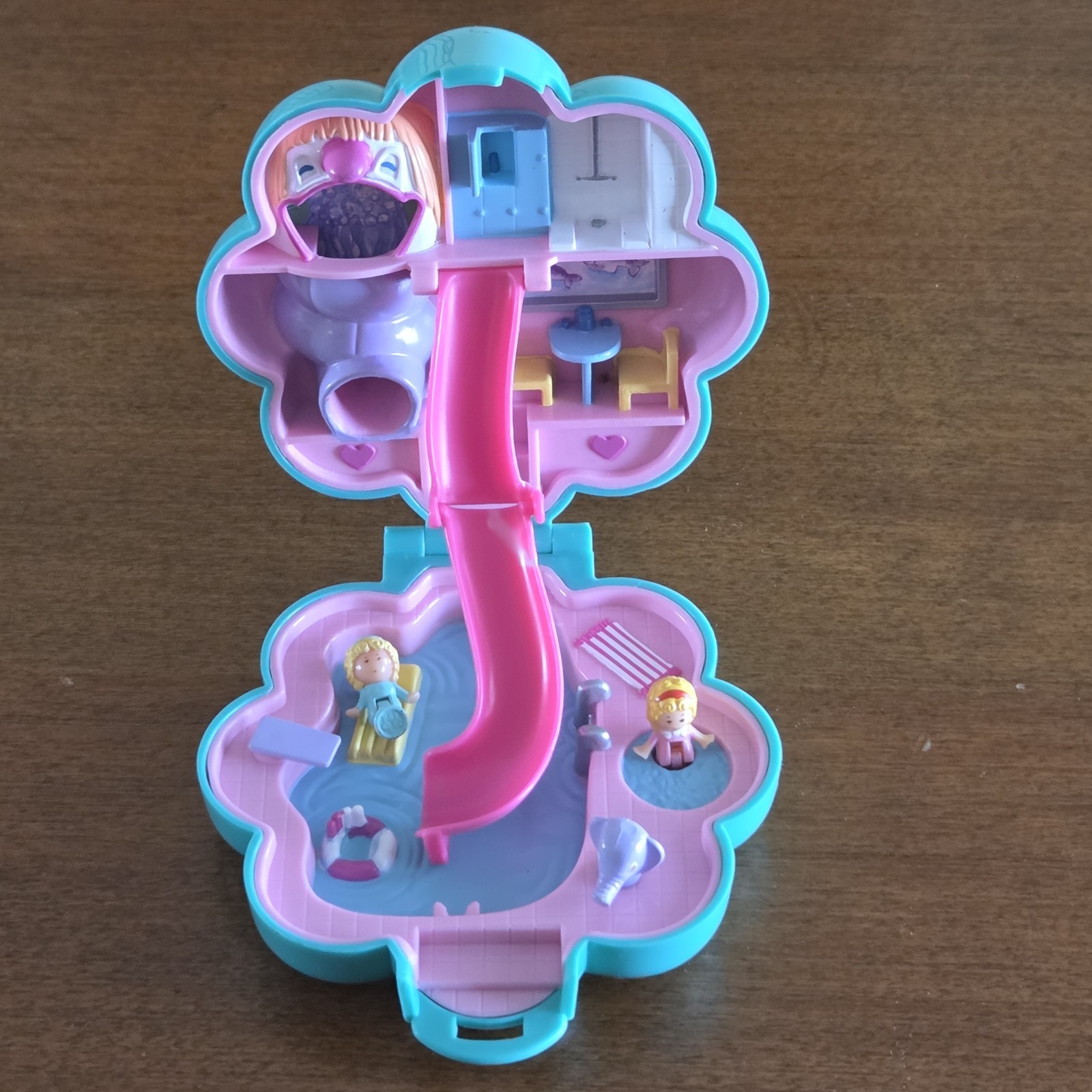 Polly Pocket Vintage Splash 'n Slide Water Park Bluebird Toys Case 2 Dolls 1990