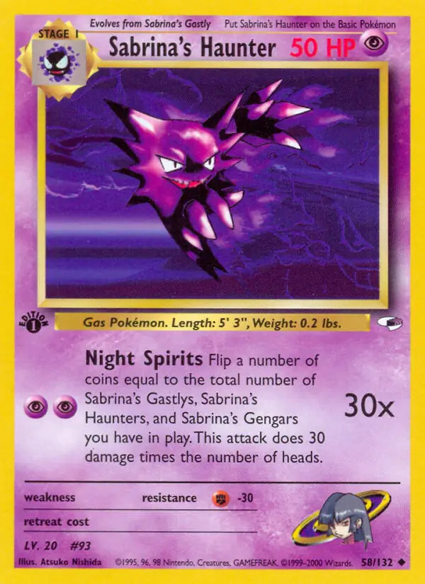 Sabrina's Haunter - 58/132 - Pokemon Gym Heroes 1st Edition Card WOTC MP