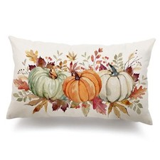 Fall Pillow Covers 12x20 Inch 20" x 12" Pack of 1 Orange Green White Pumpkin