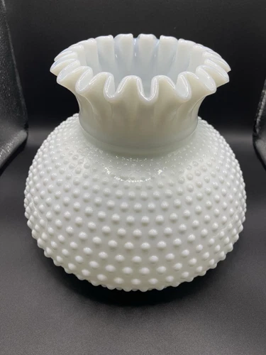 Vintage White Milk Glass Hobnail Lamp Shade 6 3/4” Fitter Ruffle Crimp Edge