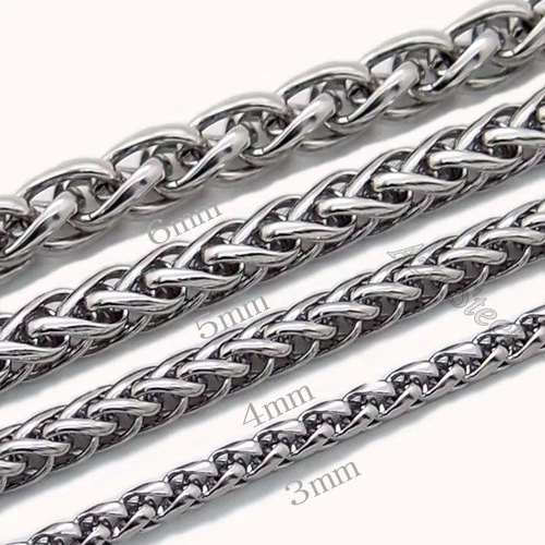 3/4/5/6MM 18-36"  MENS Silver Stainless Steel Wheat Braided Chain Necklace Link image 2