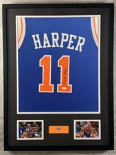 Derek Harper Signed Jersey Framed W/ JSA COA New York Knicks Blue Auto Display