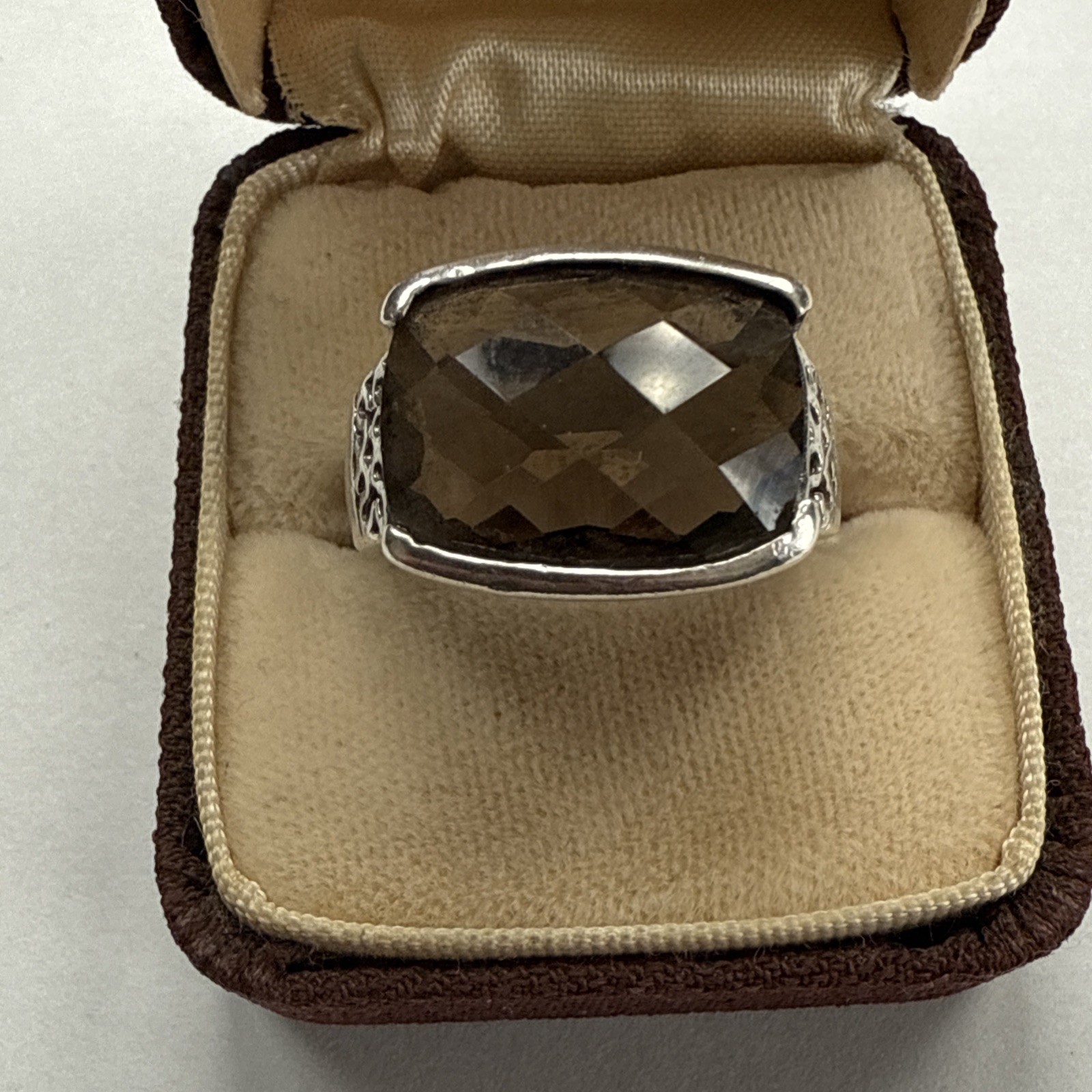 STERLING SILVER RECTANGULAR SMOKEY QUARTZ RING SI… - image 2