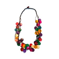 Multi Strand Wooden Beaded Necklace Bright Multi Colored Wood Beads 20"