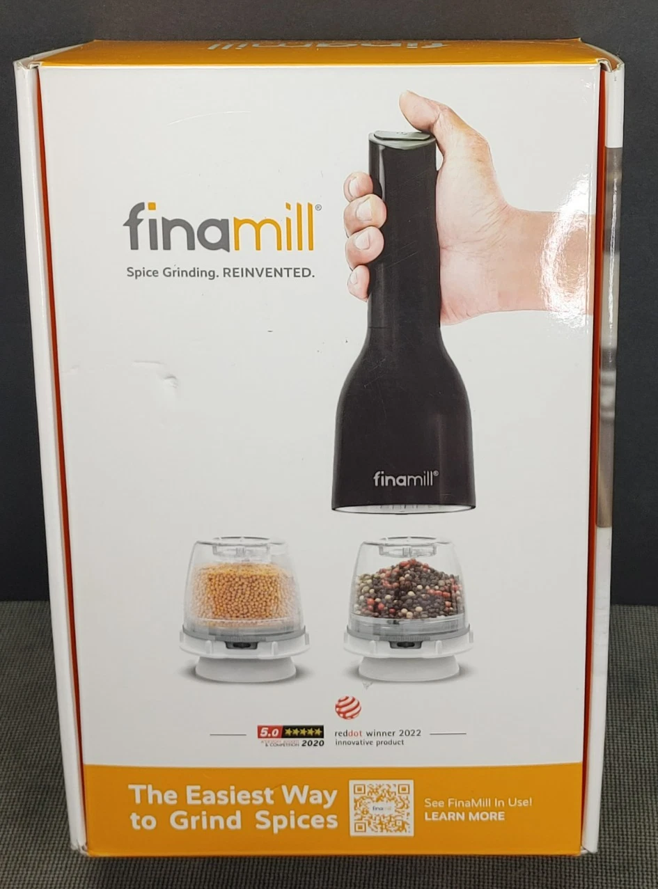 FinaMill Spice Grinder NEW in Box Black with 2 Pods Battery Operated