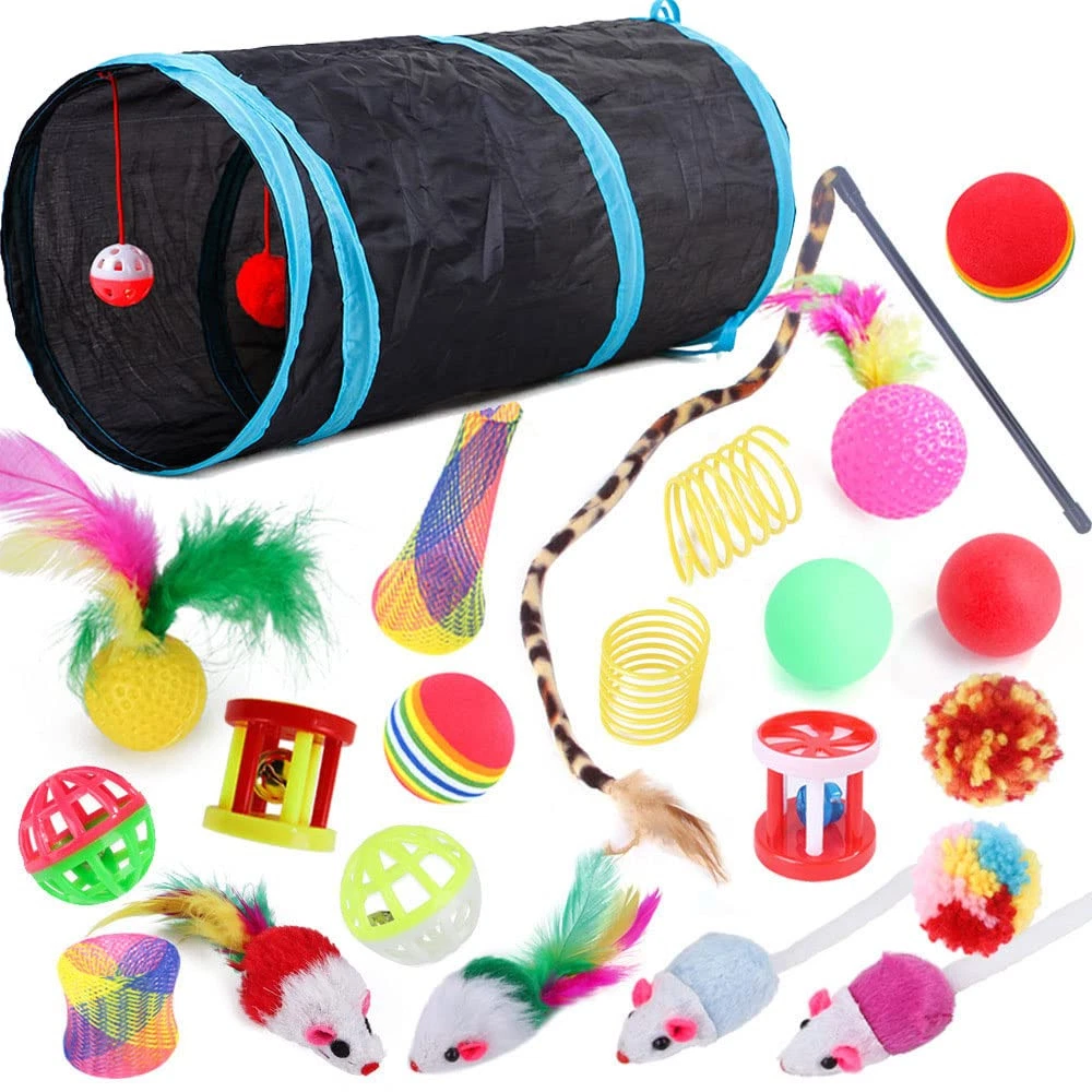 22 Pcs Cat Toys Interactive for Indoor Cats Tunnel Mouse Kitten Toys Cat Feather