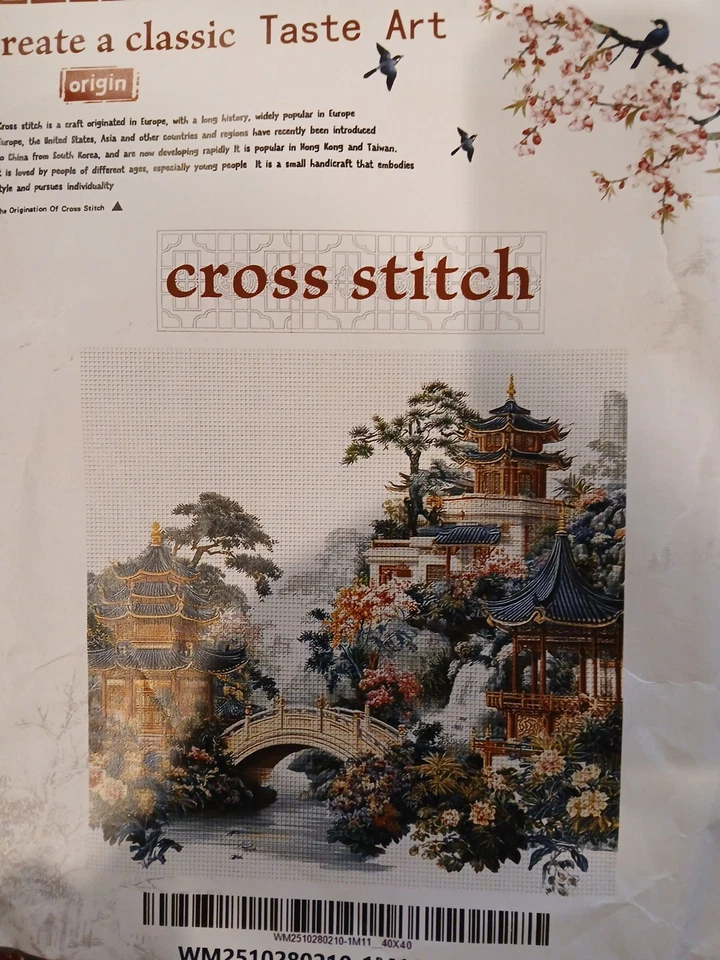 Punto de Cruz Estampado Paisaje Asiático 11ct 40x40cm 27 Colores Kit de Herramientas Bolsa de Proyecto Foto 2 de 4