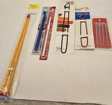 LOT OF CROCHET HOOKS, STITCH HOLDERS, KNITTING NEEDLES ,YARN NEEDLES