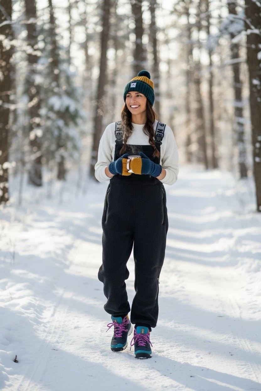 Free People Movement Women’s Black Fleece Snow Bib Pants Size Large
