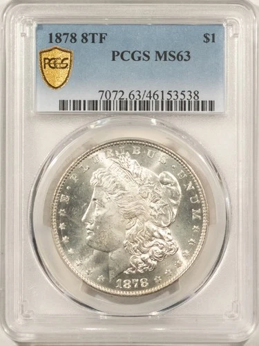 1878 8TF $1 MORGAN DOLLAR - PCGS MS-63, BLAST WHITE! FIRST YEAR MORGAN!