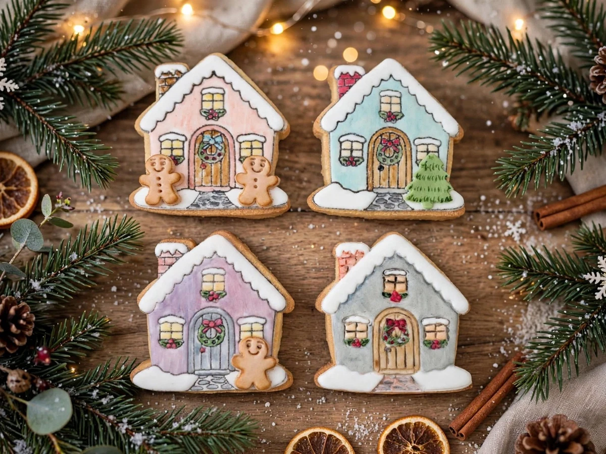 Weihnachtshaus - 4 Stück Kombi-Ausstecher für Plätzchen, Kuchen, Zuckerpaste, Fondant