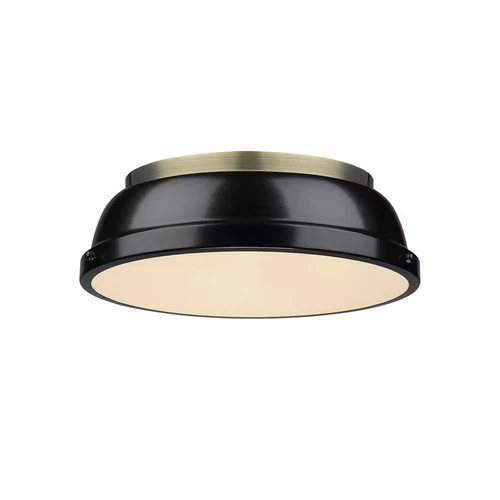 Golden 3602-14-AB-BK Duncan 14" 2-Light Flush Mount in Aged Brass w/ Black - Picture 1 of 2