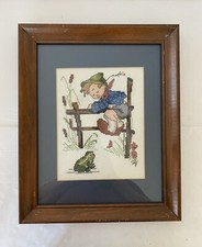Cross Stitch Hummel Boy, In 13 1/2  Wide, And 16 1/4  High Wood Frame.