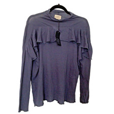 Chaser Ruffle Sweater Mock Neck Raw Finishes NWT Size M Blue