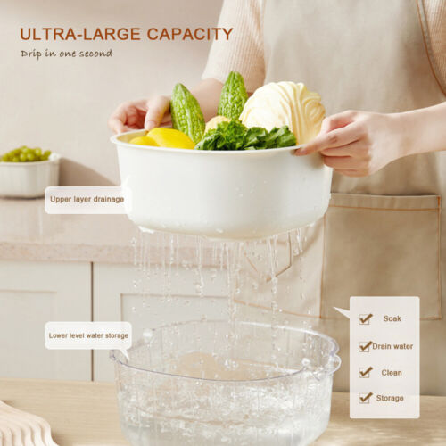 Large Capacity Double Layer Drain Basket PP Fruit Baskets New Washing Basin