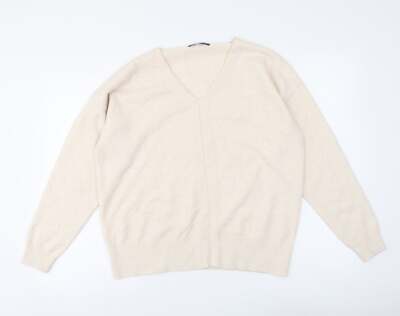Marks and Spencer Damen Beige V-Ausschnitt Acrylmischung Henley Pullover Größe 12