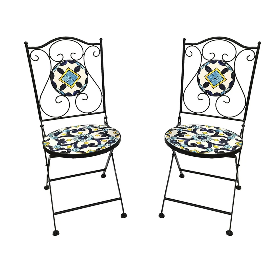 Mosaik Gartenset Gartenstühle Mosaiktisch wählbar Rustikal Rund klappbar - Bild 4 von 4