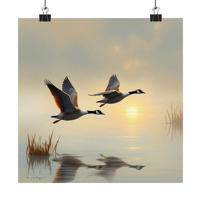 Morning Grace: Geese Over the Pond: Geese Over the Pond Waterfowl wall art