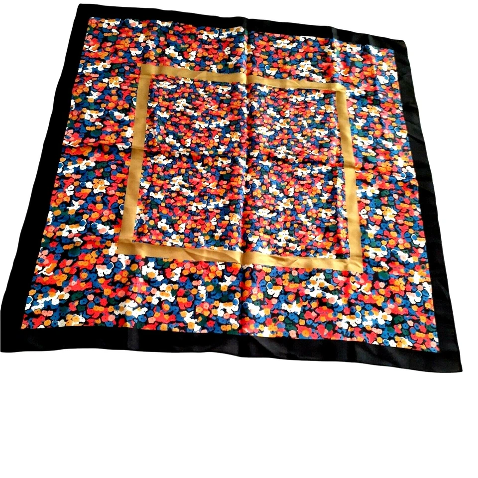 Bufanda de Seda De Colección Viva Las Vegas Brillante Multicolor Flores Cuadrada 25" VLV Foto 3 de 4