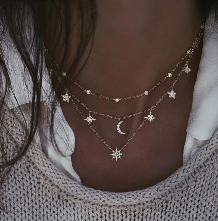 ClcIosis 2 Stücke Lange Kette Damen, Y Kette Gold Modeschmuck Halskette Mit Sonne Und Mond-Anhänger Elegante Halskette Für Frauen Stilvolles Accessoire Für Abend Und Alltag