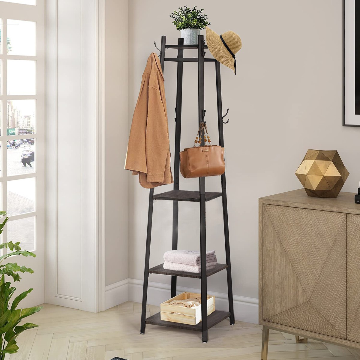 Rustic Brown Clothes Rail Coat racks Hall Trees Free Standing with