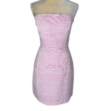 NWT Vineyard Vines Flair Stripe Bow Dress Strapless Pink White Size 6 Preppy