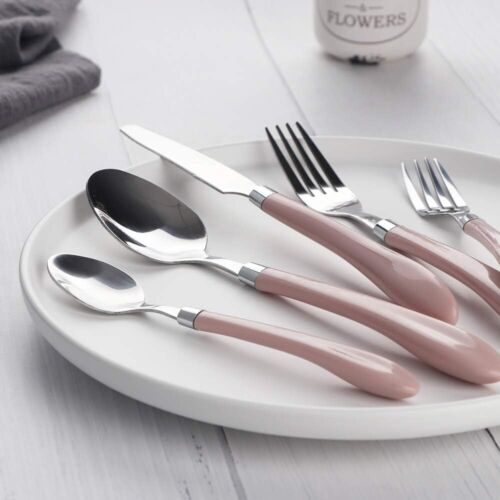 Pink Silverware Set, HOFTEN 20 Piece Stainless Steel Color Handle Flatware,