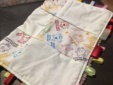 Handmade Taggie - Patchwork Multicolour Little Miss Mr Men With Fluffy Back