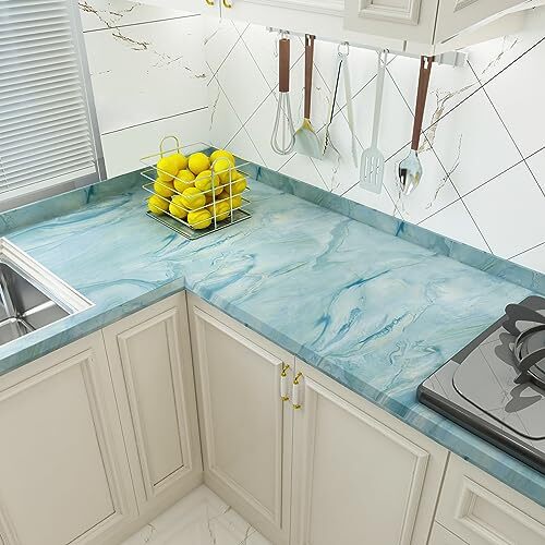 Blue Marble Wallpaper 16" × 236" Peel and Stick 16×236 inch Blue and