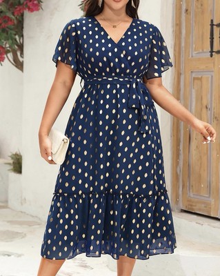 BLUE GOLD DRESS CASUAL PLUS SIZE 2025