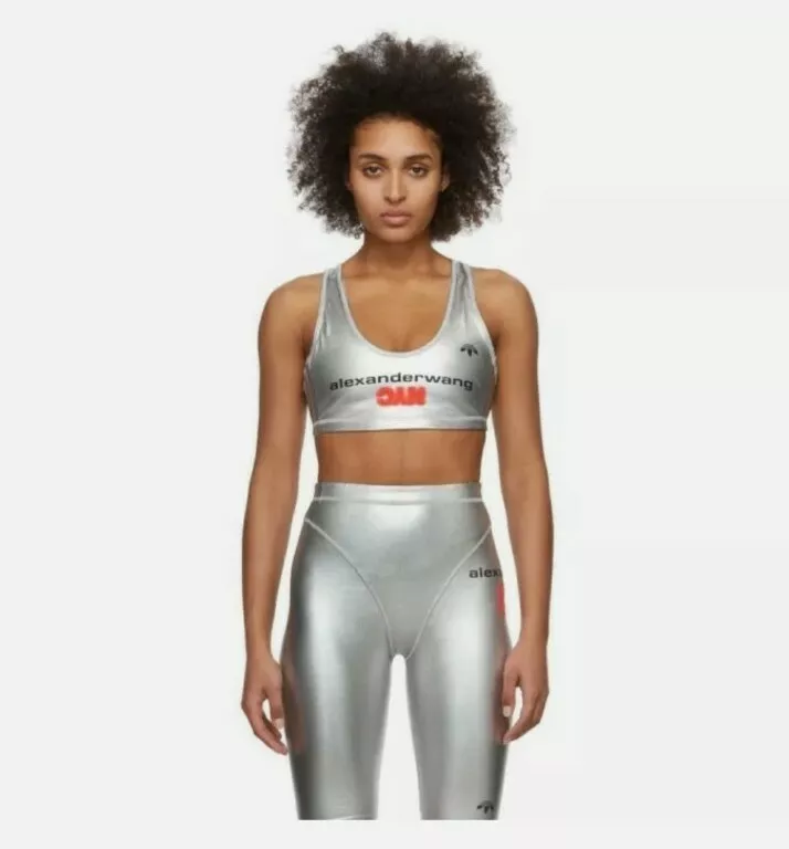 Adidas Originals Alexander Wang Silver Logo Sports Bra Designer