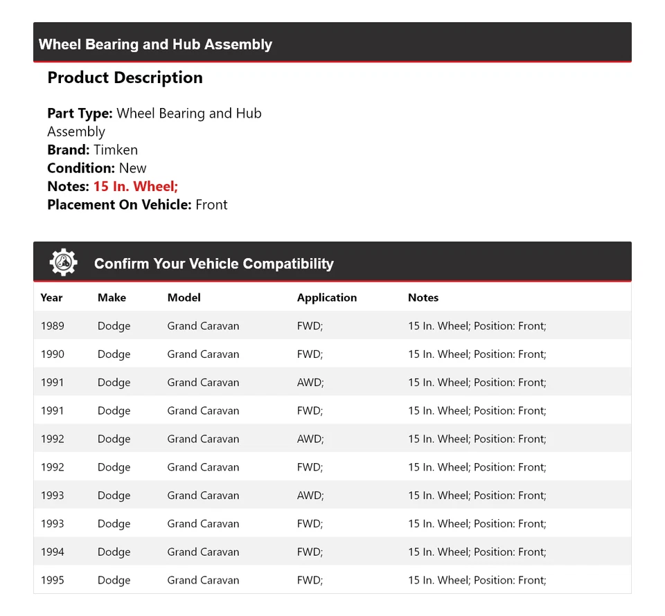 For 1989-1995 Dodge Grand Caravan Wheel Bearing and Hub Assembly Front Timken - Image 2 of 4