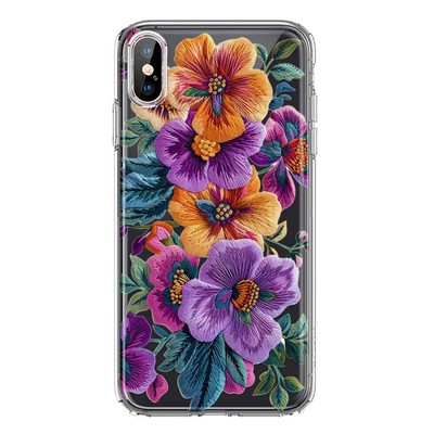 Mundaze Case for Apple iPhone Xs Max Embroidered Pink Purple Flowers