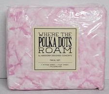 AMADORA Twin Sheet Set Where The Polka Dots Roam 3 Piece Pink "Free Shipping"