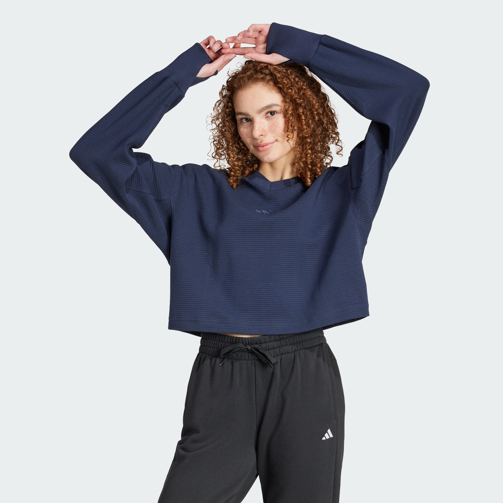 adidas women ALL SZN Ribbed V-Neck Sweatshirt