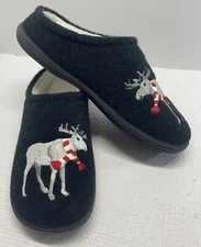 Colwater Creek Women’s 10 W Slippers Walk With Me Black Moose Scarf Comfort