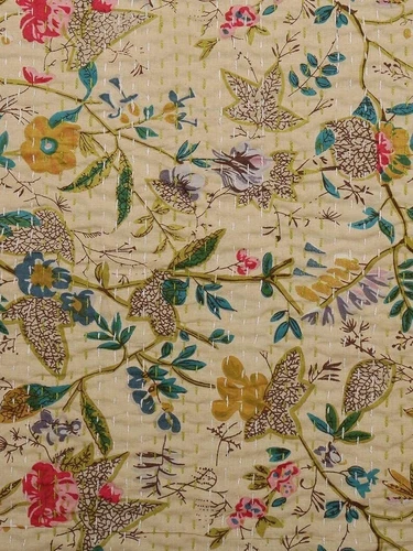 Indian cotton handmade Floral Print Kantha quilt Bedding Bedspread Blanket Throw
