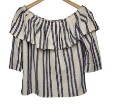 Banana Republic Women's Knitted Off The Shoulder Top Striped Cotton Blend Medium