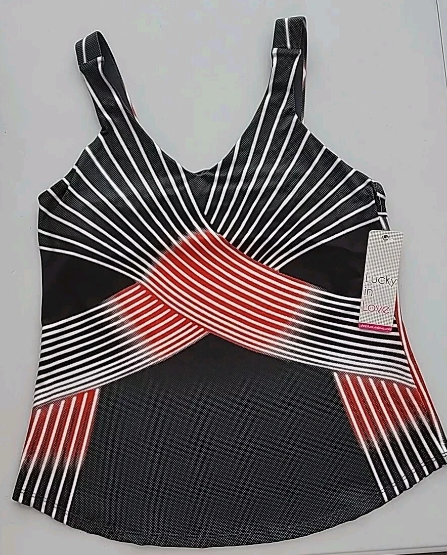 LUCKY IN LOVE Women's Tech Lights Tennis Tank Top Charcoal SZ Medium