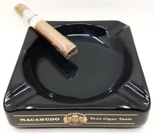 Vintage Macanudo "True Cigar Taste 4 Rest Ceramic Black Cigar Ashtray (NEW)