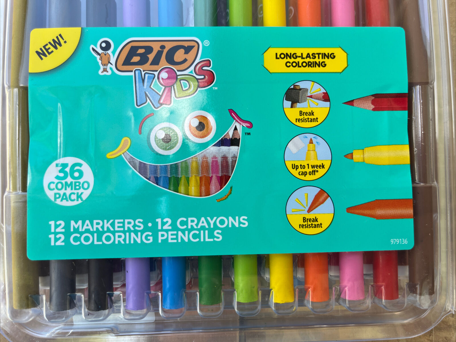 Bic Kids Coloring Combo Pack in Durable Case 12 Each Colored Pencils Crayons Markers