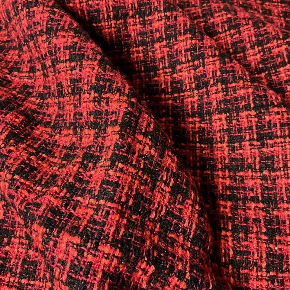 Red Black Checkered Wool Tweed Fabric Textured Medium Weight 1.3 Yards x 62" W - Image 2 of 4