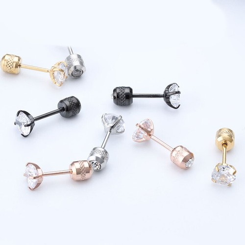 Ear Jewelry Cubic Zircon Stud Earring Ear Studs Screw Back Gold Silver Elegant - Picture 3 of 31